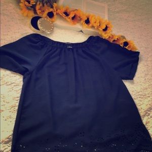 Lightweight Scalloped Navy Top